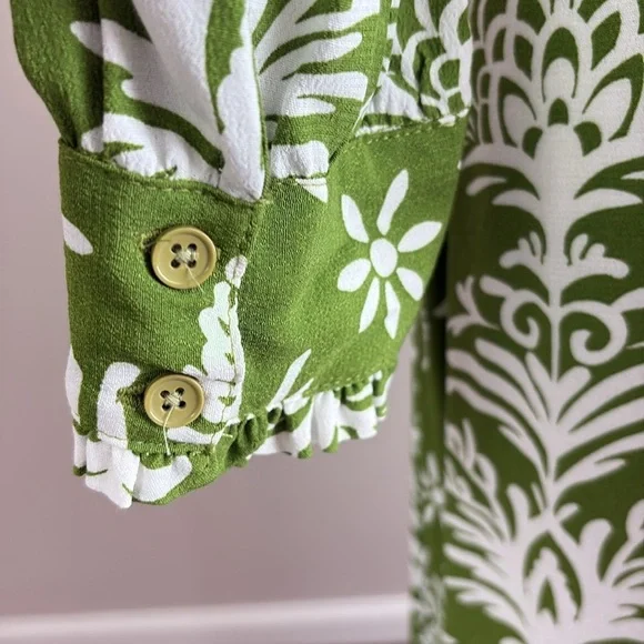 Zara Floral Print Lilou Midi Shirt Dress Belted Tropical Green White Size XS - Picture 10 of 16